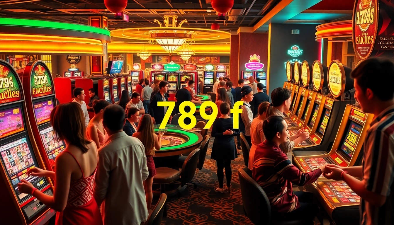 In a vibrant casino setting, players enjoy thrilling games and slot machines at 789f, showcasing the excitement of gambling action.